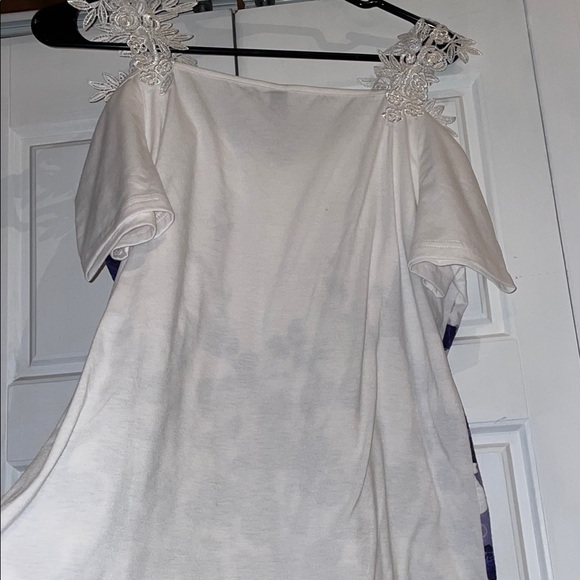 White and Purple lace embroidered Cold-Shoulder Blouse - Picture 7 of 7